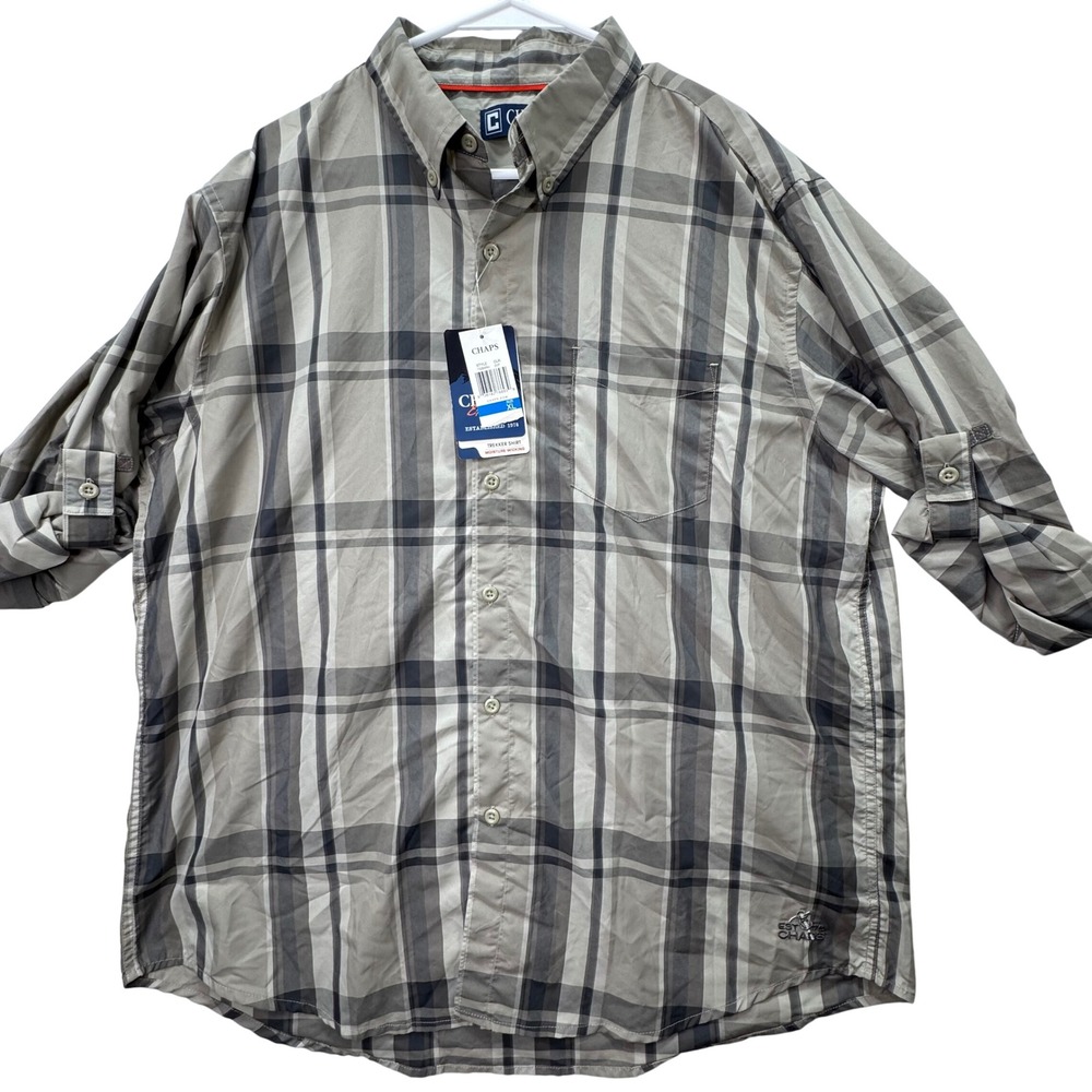 Chaps Explorer Trekker Shirt Mens XL Gray Plaid NWT Moisture Wicking Gorpcore